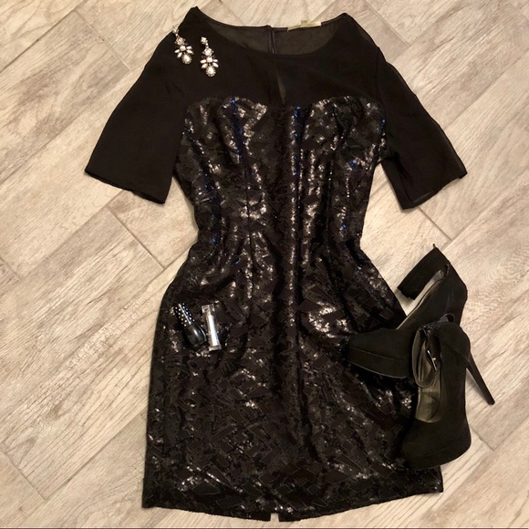 Gianni Bini Black sequin & sheer LBD - Picture 2 of 6